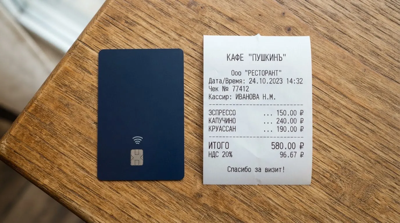 Чек и карта на столике в кафе