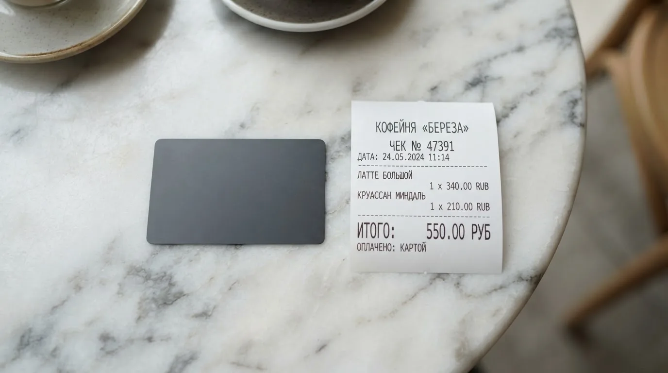 Чек и карта на столике в кафе