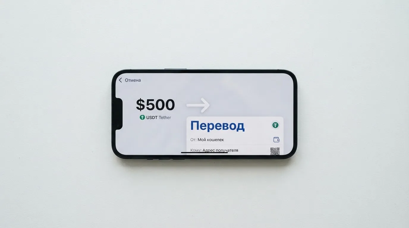 Телефон с экраном перевода стейблкоина